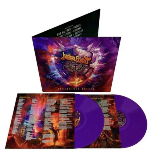 Judas Priest - Invincible Shield  SIGNED LP Purple Colored Vinyl Record Preorder - Spin City Records