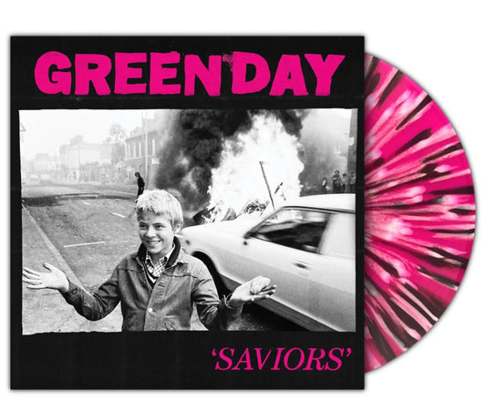 Green Day - SAVIORS Spotify Fans First Neon Pink w Black and White Splatter Vinyl LP - Spin City Records