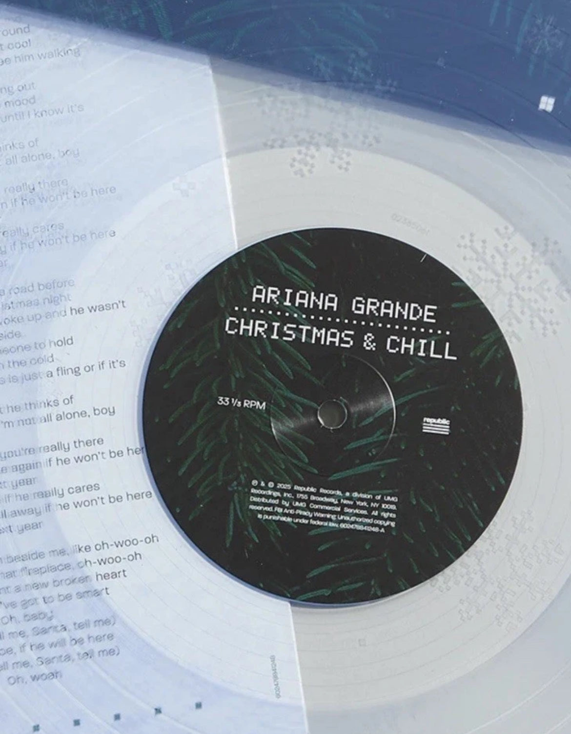 Ariana Grande Christmas & Chill 10th Anniversary LP - Clear w/ Snowflake Etching